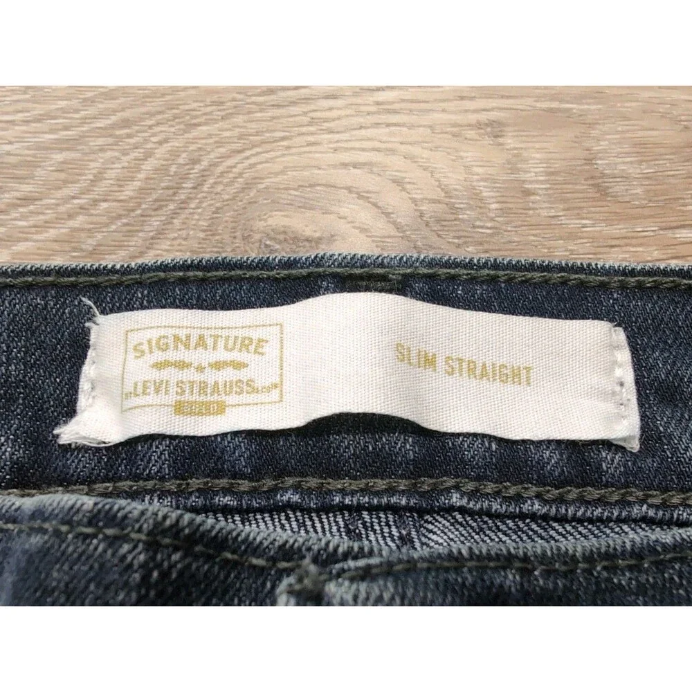 SIGNATURE LEVI STRAUSS BLUE DENIM JEANS SLIM STRAIGHT STRETCH MENS SZ 34X29 EUC